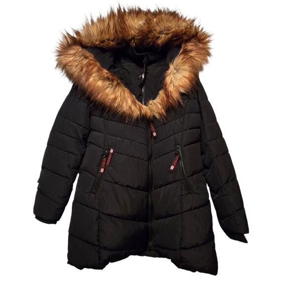 Canada Weather Gear Parka Jacket Womens MED Black Faux Fur Hood